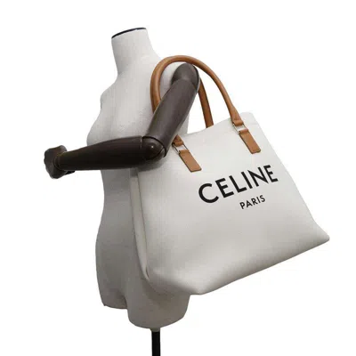 Pre-owned Celine Brown White Canvas Leather Tote Bag ()