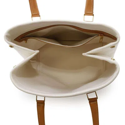 Pre-owned Celine Brown White Canvas Leather Tote Bag ()