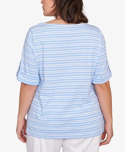 Ruby Rd. Plus Size Variegated Stripe Knit Top In Blue