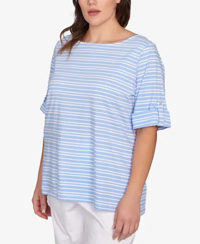 Ruby Rd. Plus Size Variegated Stripe Knit Top In Blue
