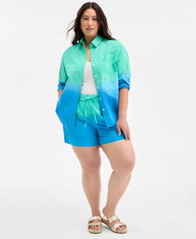 On 34th Trendy Plus Size Ombre Rhinestone Shirt Ombre Drawstring Shorts Exclusively At Macys In Multi