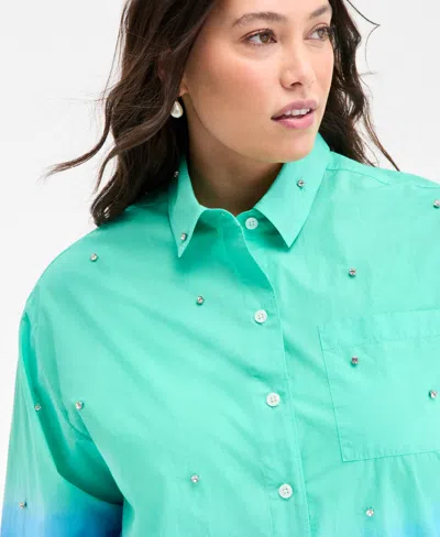 On 34th Trendy Plus Size Ombre Rhinestone Shirt Ombre Drawstring Shorts Exclusively At Macys In Multi