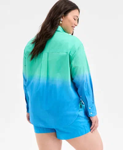 On 34th Trendy Plus Size Ombre Rhinestone Shirt Ombre Drawstring Shorts Exclusively At Macys In Multi