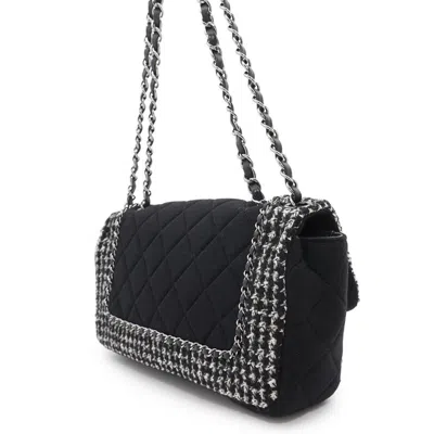 Pre-owned Chanel Black White Tweed Jersey Shoulder Bag ()