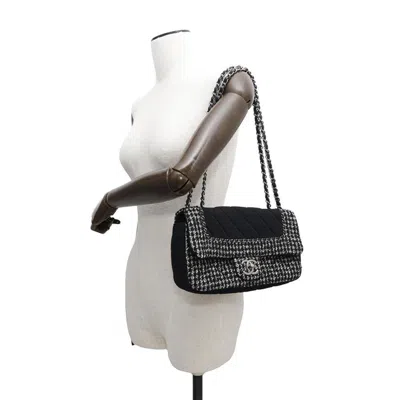 Pre-owned Chanel Black White Tweed Jersey Shoulder Bag ()