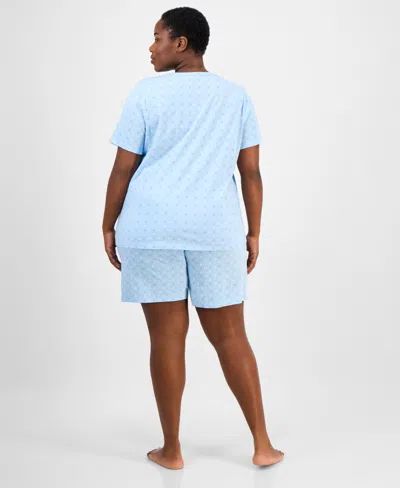 Charter Club Plus Size Cotton Floral Bermuda Pajamas Set, Created For Macy's In Blue