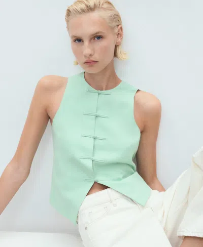 Mango Tailored Button Detail Top In Green