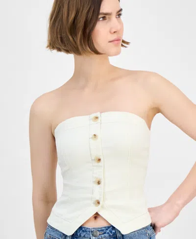 And Now This Women's Button-front Smocked-back Denim Tube Top, Exclusively At Macy's In White