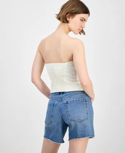 And Now This Women's Button-front Smocked-back Denim Tube Top, Exclusively At Macy's In White