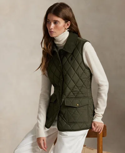 Polo Ralph Lauren Women's Corduroy-trim Quilted Vest In Green