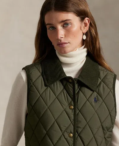 Polo Ralph Lauren Women's Corduroy-trim Quilted Vest In Green