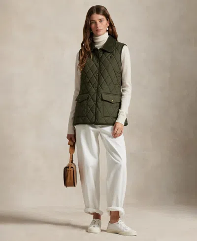 Polo Ralph Lauren Women's Corduroy-trim Quilted Vest In Green