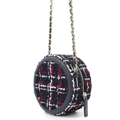 Pre-owned Chanel Navy Red Color White Tweed Shoulder Bag ()