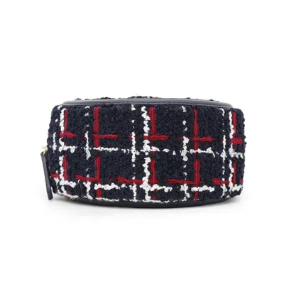 Pre-owned Chanel Navy Red Color White Tweed Shoulder Bag ()
