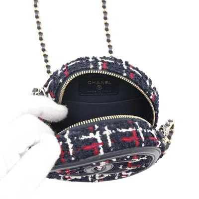 Pre-owned Chanel Navy Red Color White Tweed Shoulder Bag ()