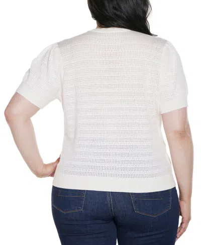 Belldini Women's Pointelle Scalloped Placket Cardigan Sweater In White