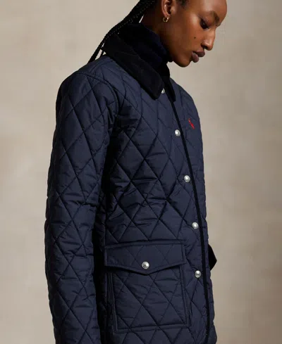 Polo Ralph Lauren Corduroy Collar Quilted Barn Jacket In Blue