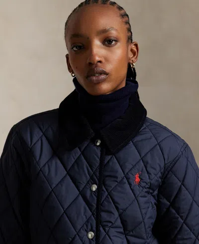 Polo Ralph Lauren Corduroy Collar Quilted Barn Jacket In Blue