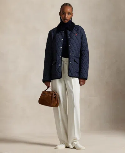 Polo Ralph Lauren Corduroy Collar Quilted Barn Jacket In Blue