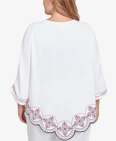 Ruby Rd. Plus Size Embroidered Bali Tie Sleeve Top In White