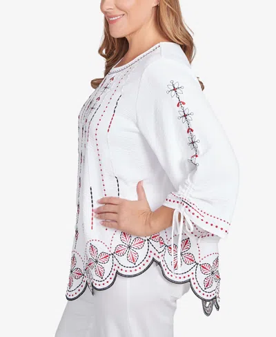 Ruby Rd. Plus Size Embroidered Bali Tie Sleeve Top In White