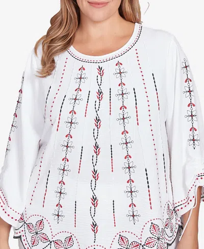 Ruby Rd. Plus Size Embroidered Bali Tie Sleeve Top In White