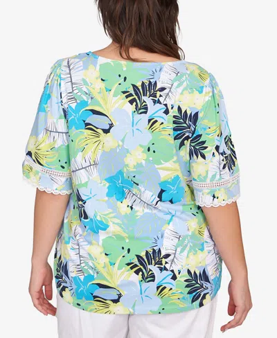 Ruby Rd. Plus Size Tropical Layered Print Top In Blue