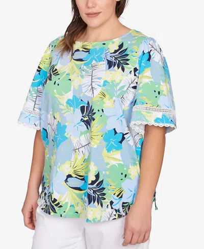 Ruby Rd. Plus Size Tropical Layered Print Top In Blue
