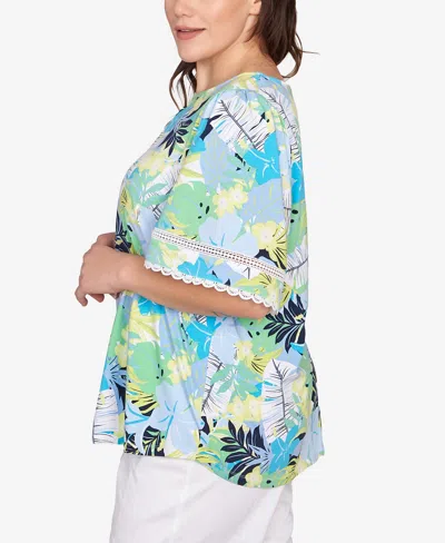 Ruby Rd. Plus Size Tropical Layered Print Top In Blue