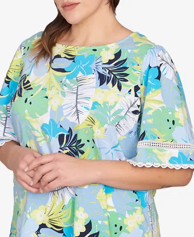 Ruby Rd. Plus Size Tropical Layered Print Top In Blue