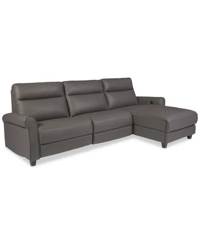 Macy's Thandler 3-pc. Leather Chaise Sectional With 1 Drop Down Table, Exclusively At