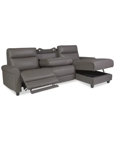 Macy's Thandler 3-pc. Leather Chaise Sectional With 1 Drop Down Table, Exclusively At