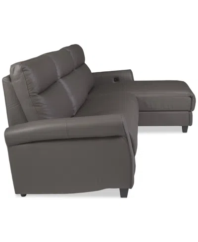 Macy's Thandler 3-pc. Leather Chaise Sectional With 1 Drop Down Table, Exclusively At