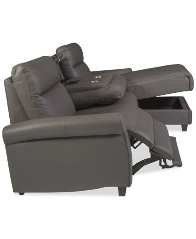 Macy's Thandler 3-pc. Leather Chaise Sectional With 1 Drop Down Table, Exclusively At