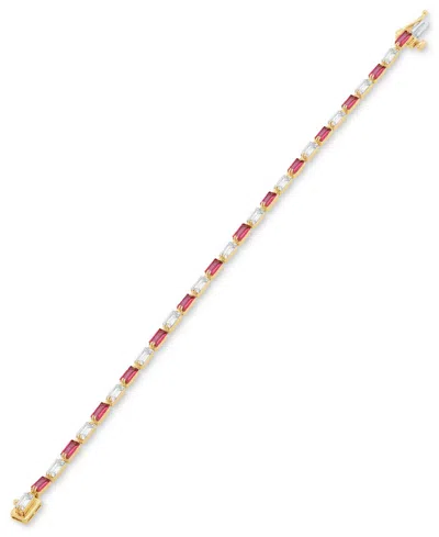 Macy's Created Sapphire (3 Ct. T.w.) & Created White Sapphire (3 Ct. T.w.) Bracelet In 14k Yellow Gold Over