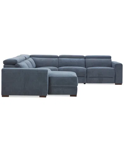 Macy's Nevio 5-pc. Fabric Power Headrest Sectional With 1 Power Motion Chair