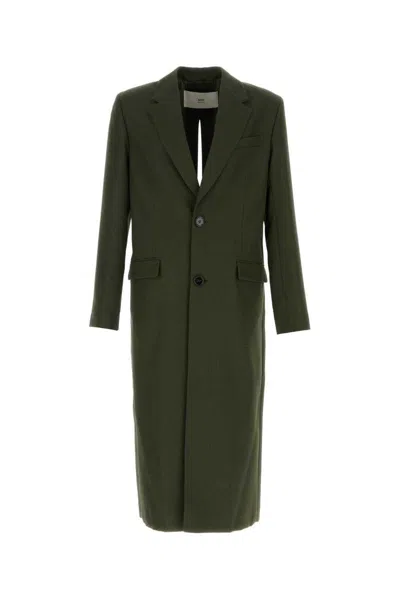 Ami Alexandre Mattiussi Wool Coat With Notch Lapel And Back Vent In Green