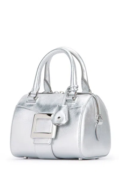 Roger Vivier Belle Vivier Mini Metallic Leather Tote Bag In Silver