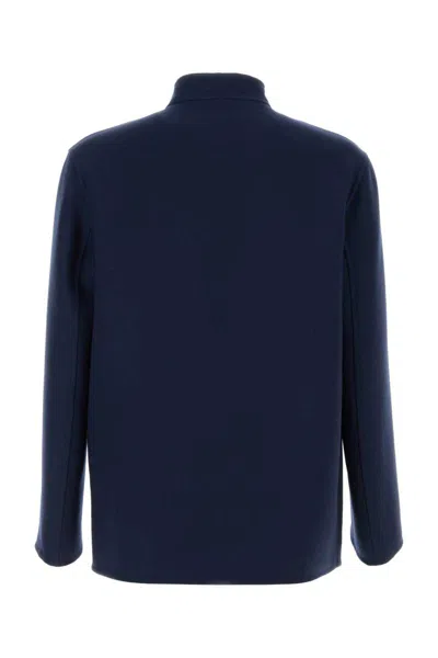 Valentino Double Wool Jacket With Mandarin Collar In Blue