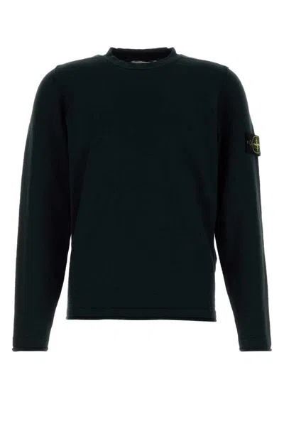 Stone Island Ribbed Detail Crew Neck Sweatshirt With Iconic Badge