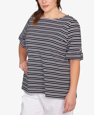 Ruby Rd. Plus Size Variegated Stripe Knit Top In Black