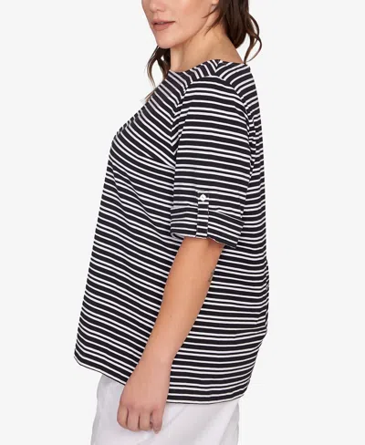 Ruby Rd. Plus Size Variegated Stripe Knit Top In Black