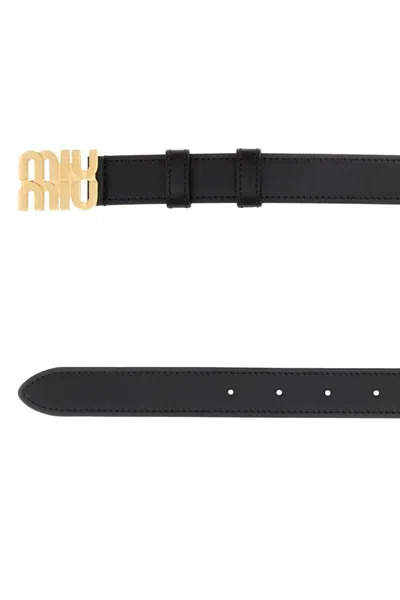 Miu Miu Leather Belt With Adjustable Length And Single Loop In Black
