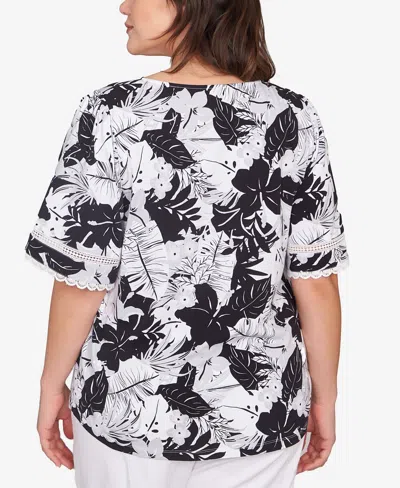 Ruby Rd. Plus Size Tropical Layered Print Top In Black