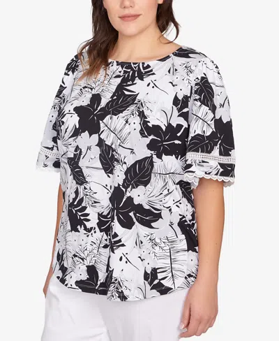 Ruby Rd. Plus Size Tropical Layered Print Top In Black