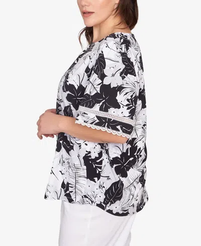 Ruby Rd. Plus Size Tropical Layered Print Top In Black