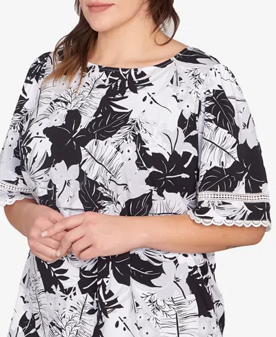 Ruby Rd. Plus Size Tropical Layered Print Top In Black