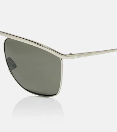 Saint Laurent Victoire Aviator-frame Metal Sunglasses In Gray