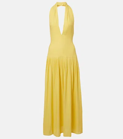 Proenza Schouler Tala Pleated Georgette Halterneck Maxi Dress In Yellow