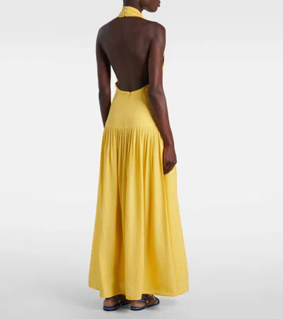 Proenza Schouler Tala Pleated Georgette Halterneck Maxi Dress In Yellow